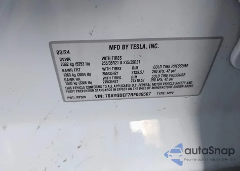 2024 Tesla Model Y Performance Dual Motor All-Wheel Drive from USA, damaged, VIN 7SAYGDEF7RF049507
